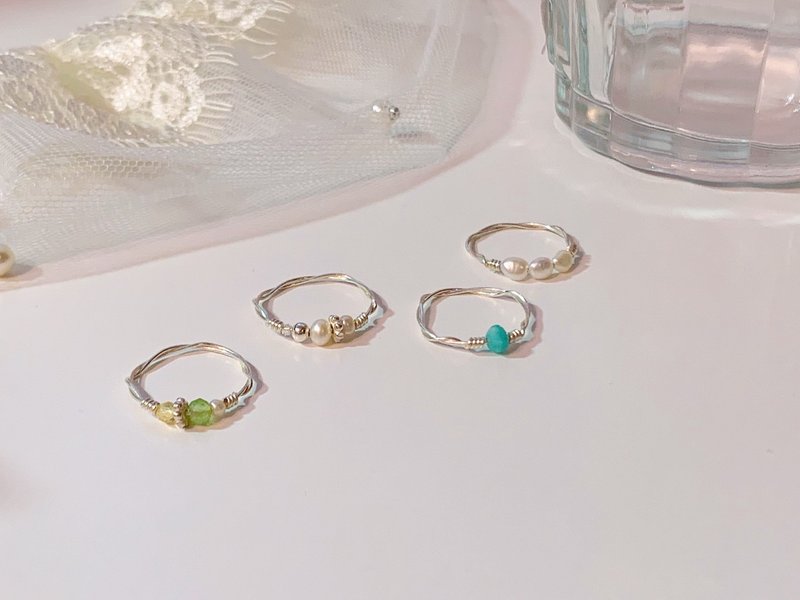 【订制】白色圣诞 | 天然石绕线戒指 通体纯银、14K注金 - 戒指 - 半宝石 多色