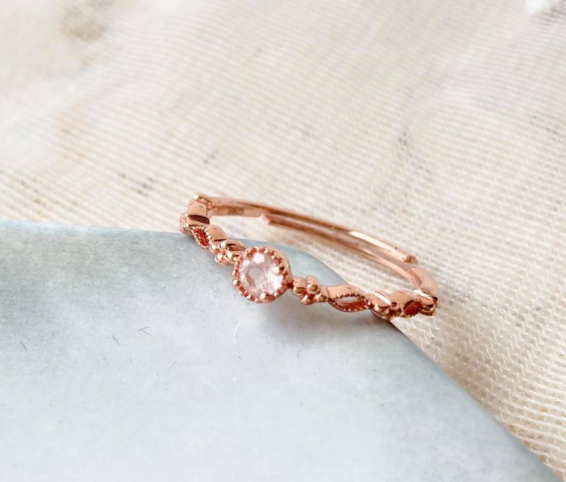 粉晶925纯银戒指裸石宝石轻珠宝半宝石 - 戒指 - 宝石 粉红色