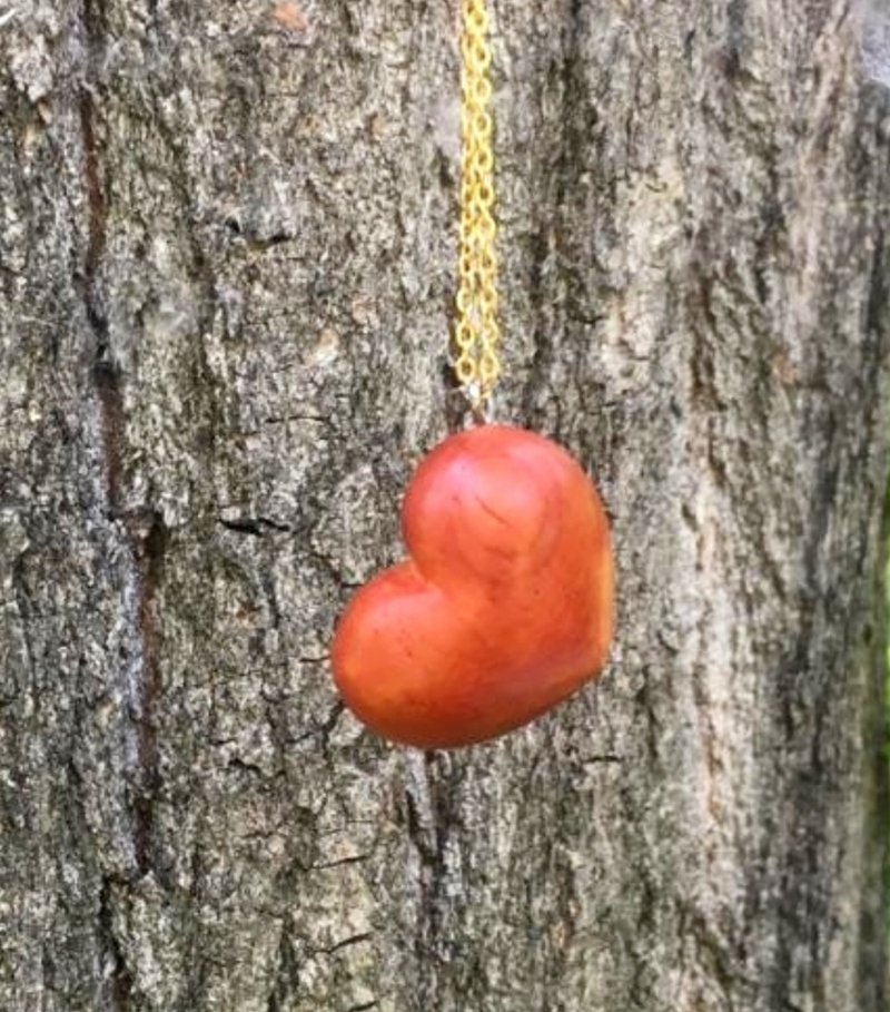 木制红心 - 项链 - 木头 