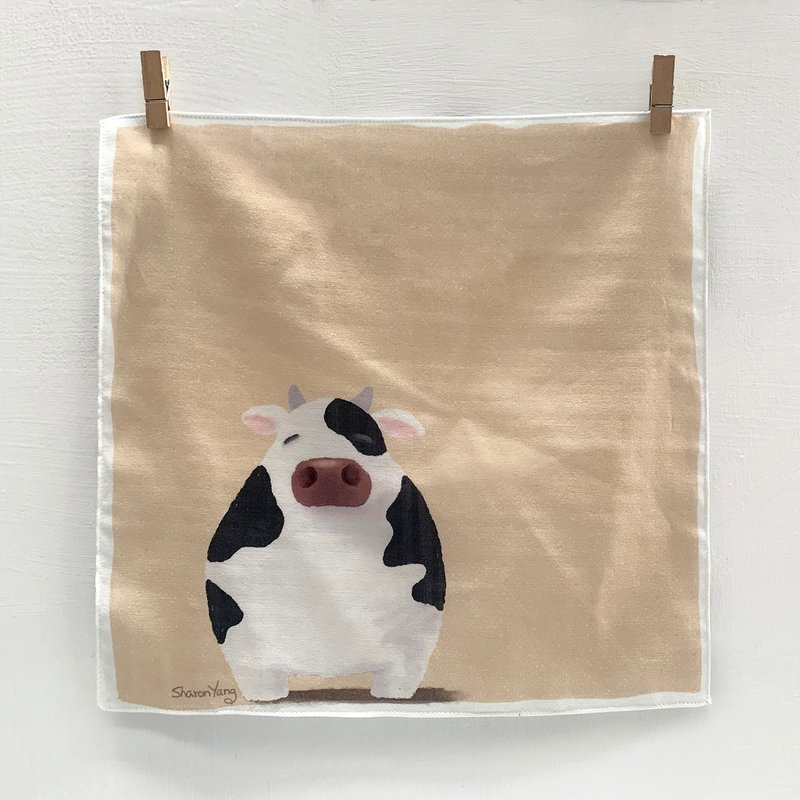 二重纱手怕  一只小牛 - 手帕/方巾 - 棉．麻 