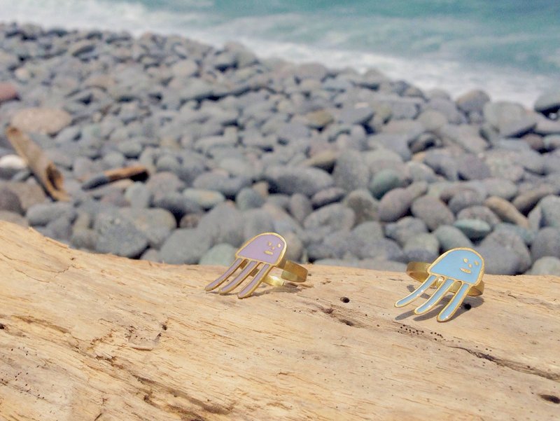 ✿Macaron TOE 马卡龙脚趾✿ 小水母 /黄铜戒指 - 戒指 - 其他金属 蓝色