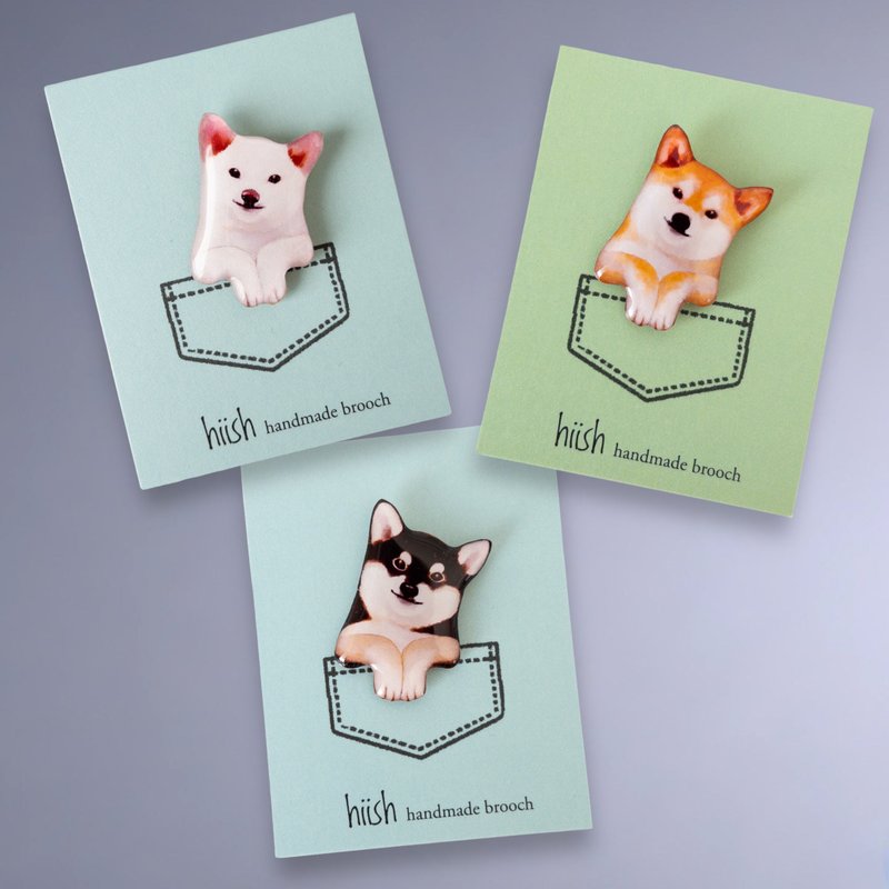 柴犬口袋胸针（白柴犬/红柴犬/黑柴犬） - 胸针 - 树脂 黑色