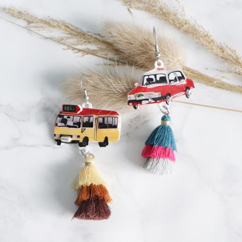 小巴与的士耳环 - 耳环/耳夹 - 塑料 红色
