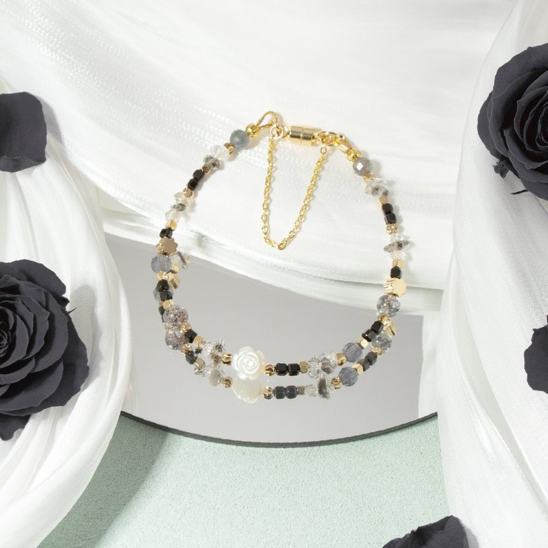 黑色玫瑰花 - 超七 赫基蒙水晶 尖晶石 白蝶贝 天然石手链 - 手链/手环 - 水晶 多色
