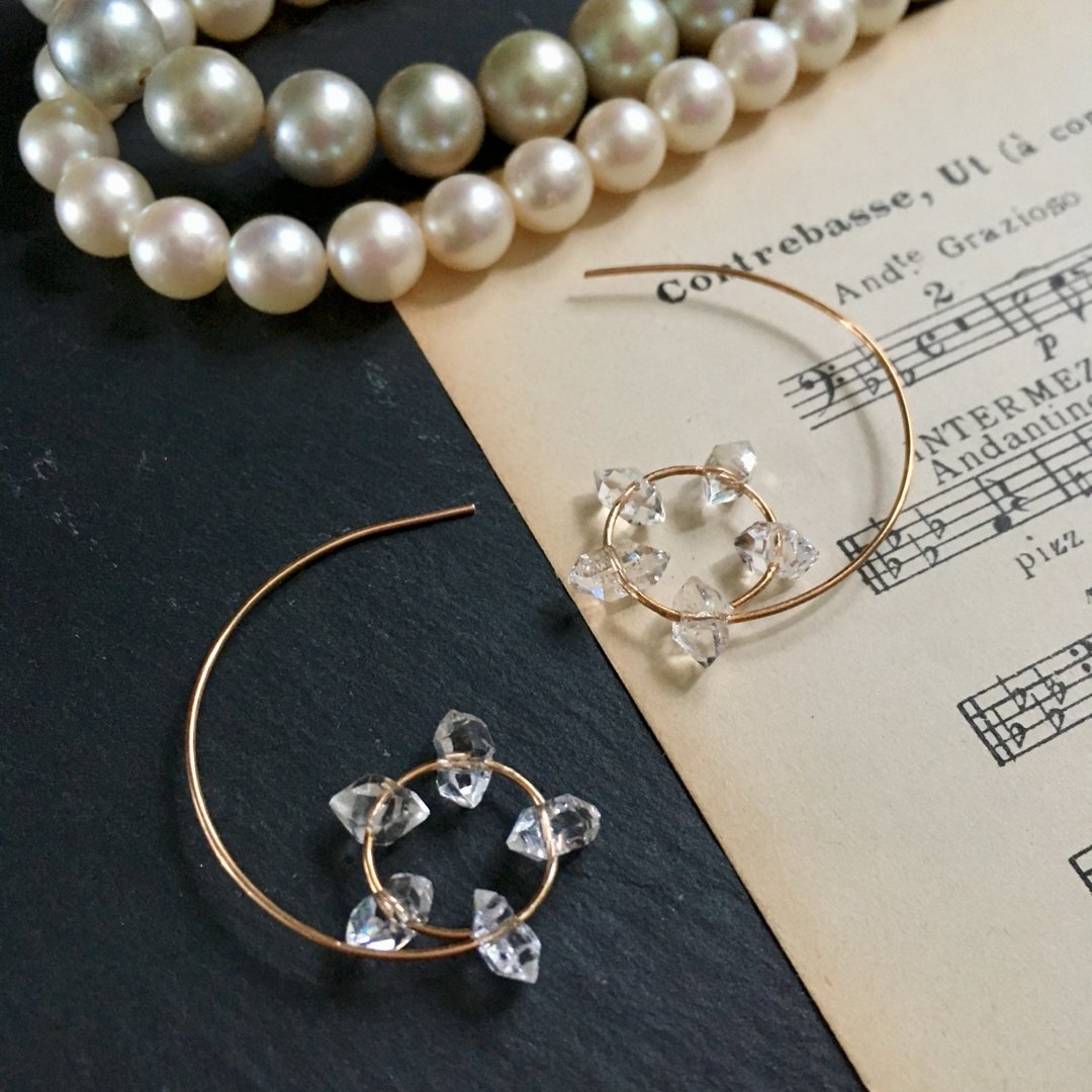 14kgf Herkimer Diamond Lovers Pierced Earrings - 耳环/耳夹 - 水晶 透明