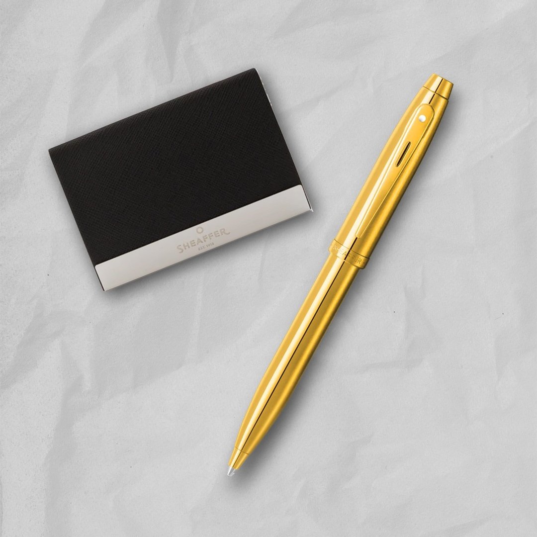 【SHEAFFER】100 系列 PVD 金色原子笔 + 商务名片盒 免费刻字 - 圆珠笔/中性笔 - 其他金属 金色
