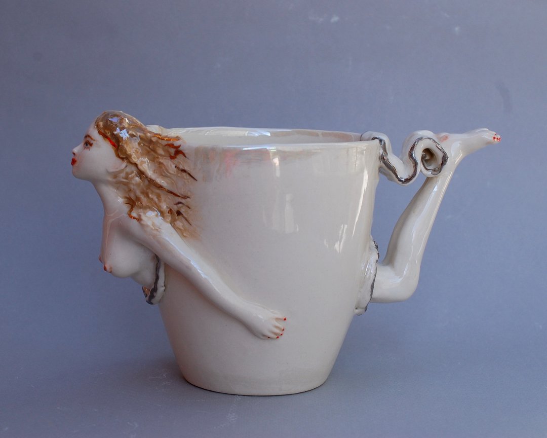 Lady Mug Nude Woman Figurine White Porcelain art mug Cup figurine Surprise mug - 咖啡杯/马克杯 - 瓷 多色