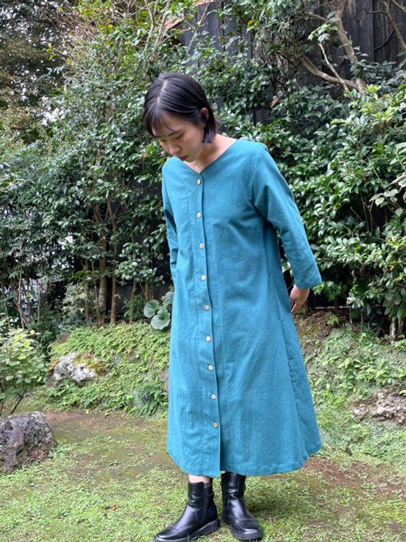 コットンリネンの前開きワンピース - 洋装/连衣裙 - 棉．麻 