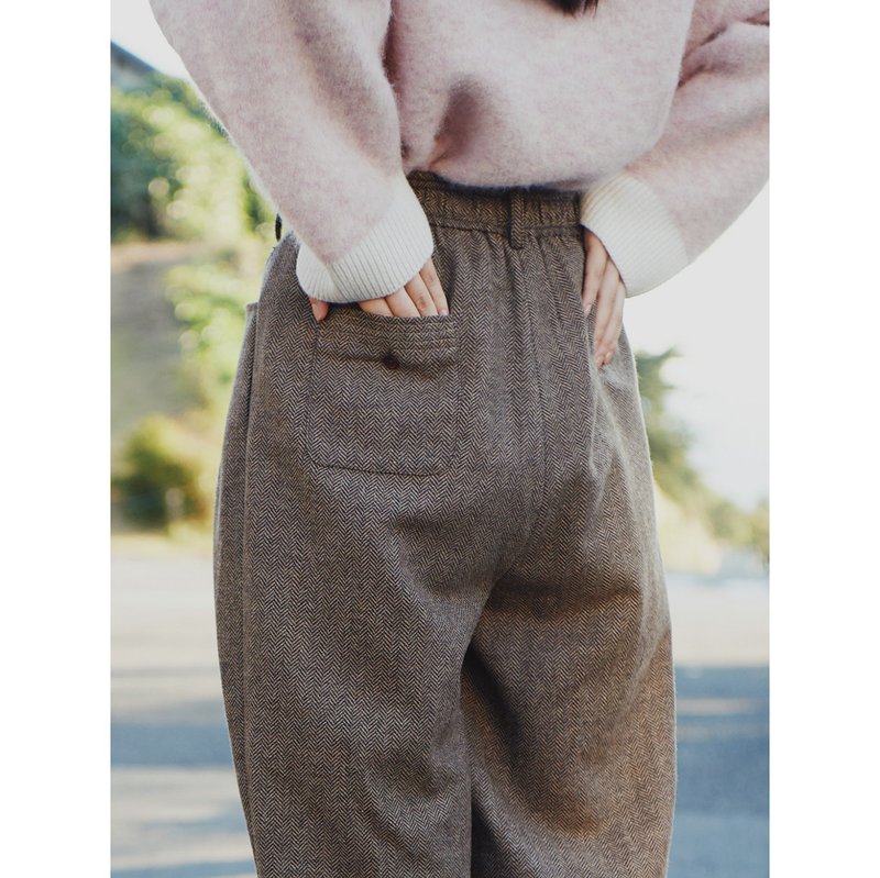 KOOW人字纹复古毛呢西装裤 舒适腰围休闲羊毛裤 - 女装长裤 - 羊毛 