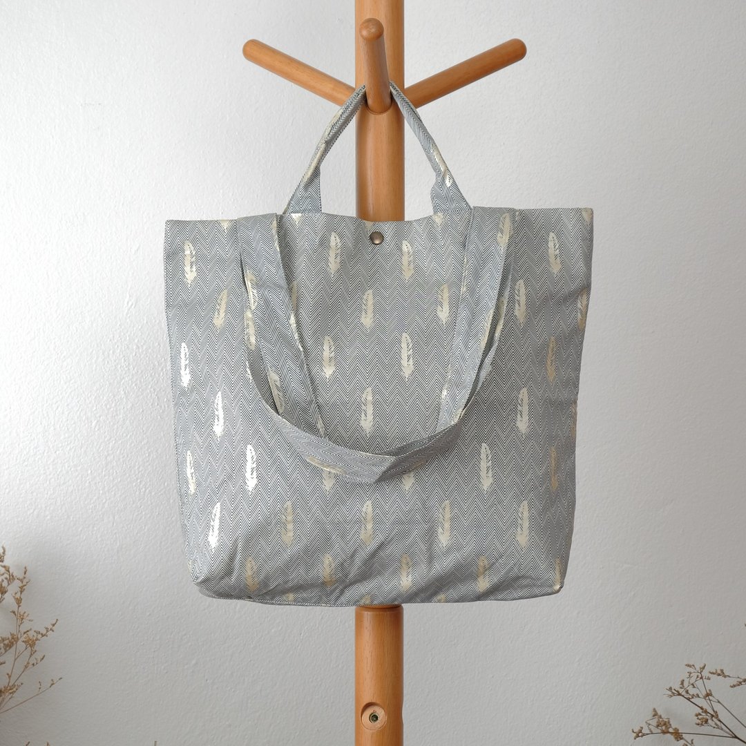 Japan Cotton Tote Bag : Bird Feather - 侧背包/斜挎包 - 棉 蓝色