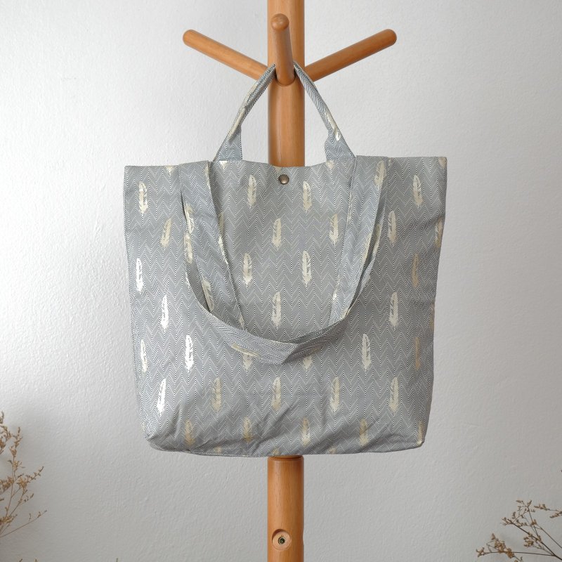 Japan Cotton Tote Bag : Bird Feather - 侧背包/斜挎包 - 棉．麻 蓝色
