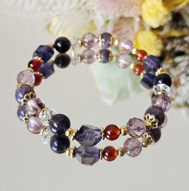 晶光之歌-高阶黄铜款/切角堇青石/堇青/紫水晶/橙石榴/水晶手链 - 手链/手环 - 水晶 多色