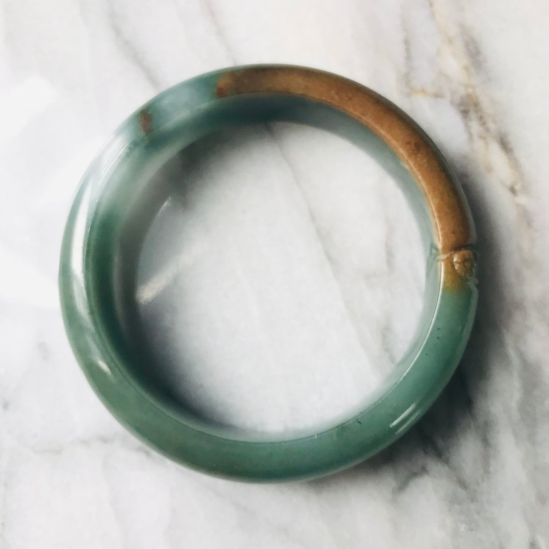 翡翠 手镯 天然石  稀有 缅甸产 57.3 mm - 手链/手环 - 玉石 绿色