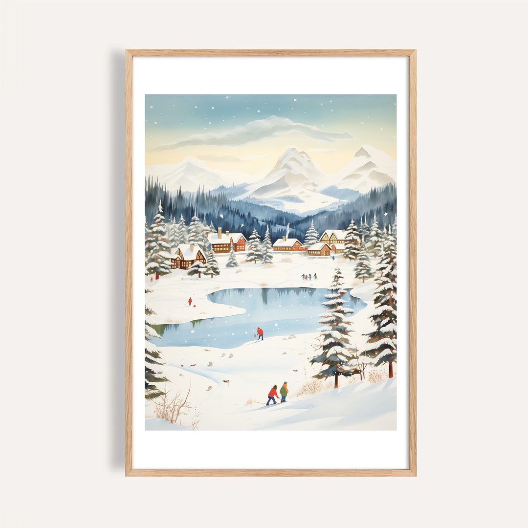 湖畔雪村 Winter Lakeside Village / 耶诞雪景挂画 海报 无框画 - 海报/装饰画/版画 - 纸 