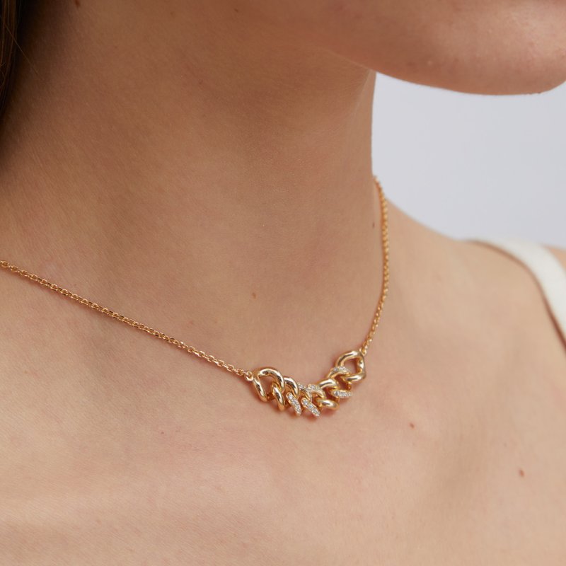 链结宝石项链 925银厚镀18K金 Cascade Diamond Necklace - 项链 - 纯银 金色