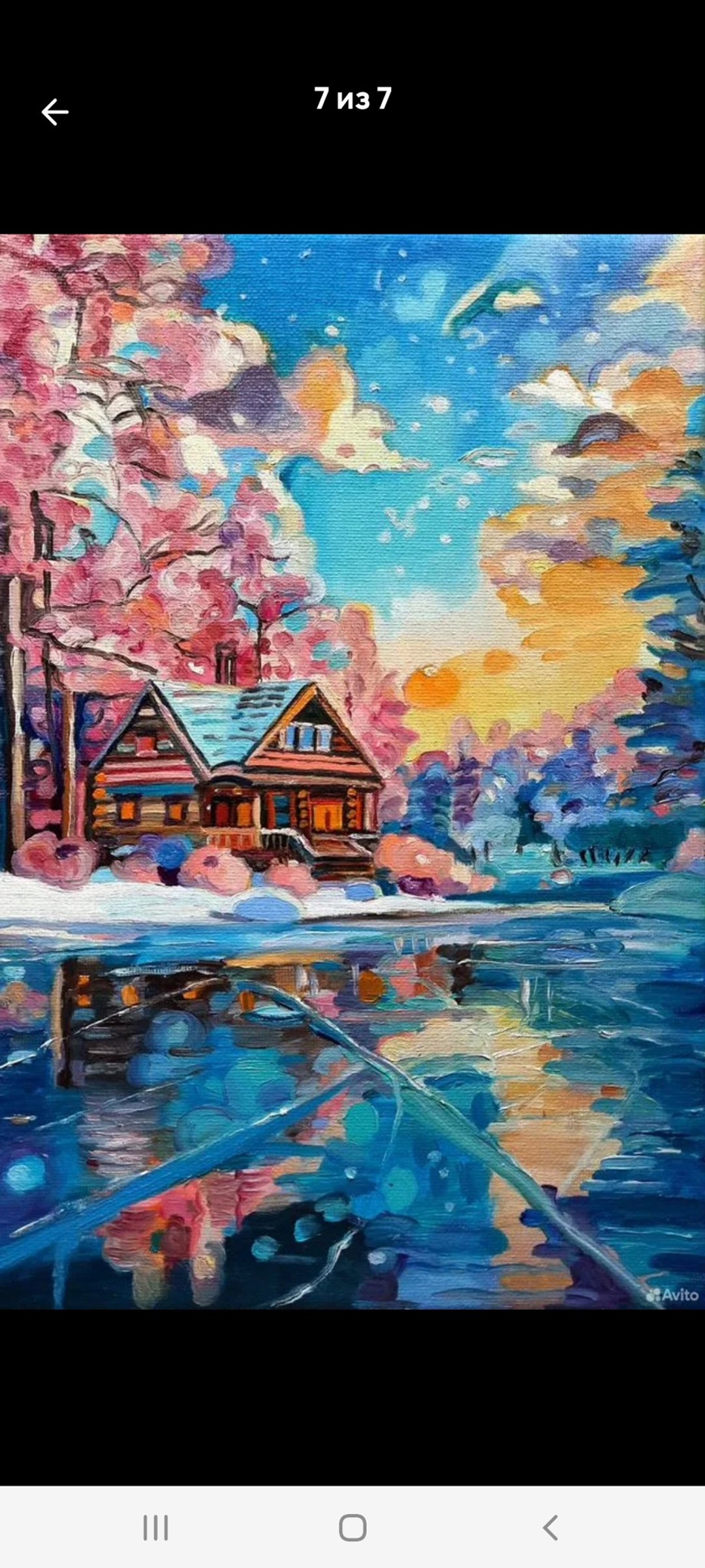 原创画作《冬日小屋》 油画作品 原创艺术 油画画布 - 墙贴/壁贴 - 其他材质 蓝色