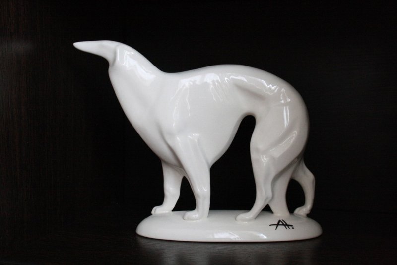 Russian borzoi dog figurine ceramics handmade, statuette porcelain - 摆饰 - 陶 