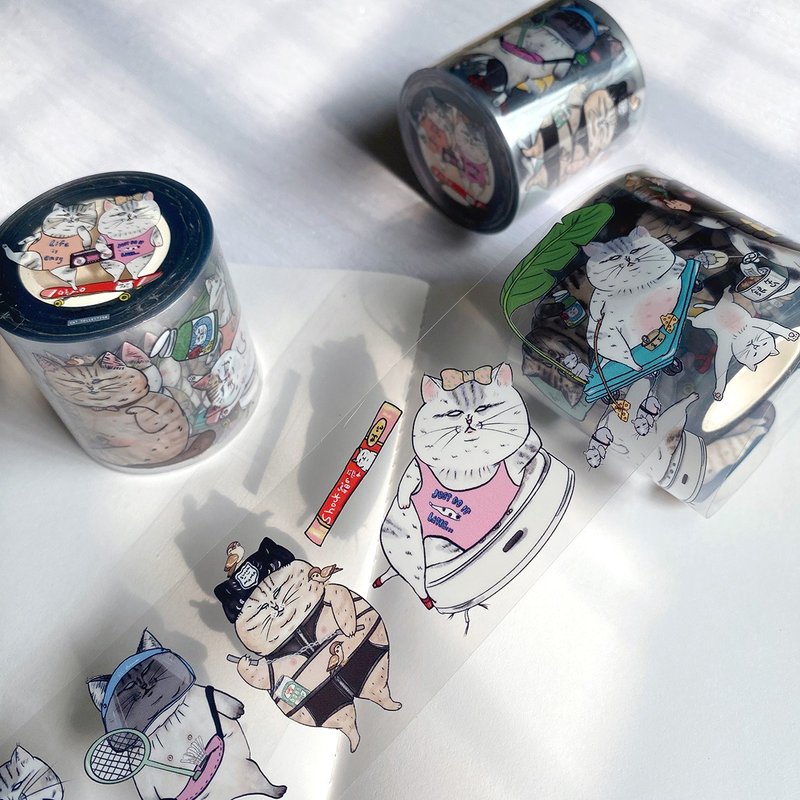 蛋定猫猫 5cm亮面PET纸胶带 - 纸胶带 - 纸 透明