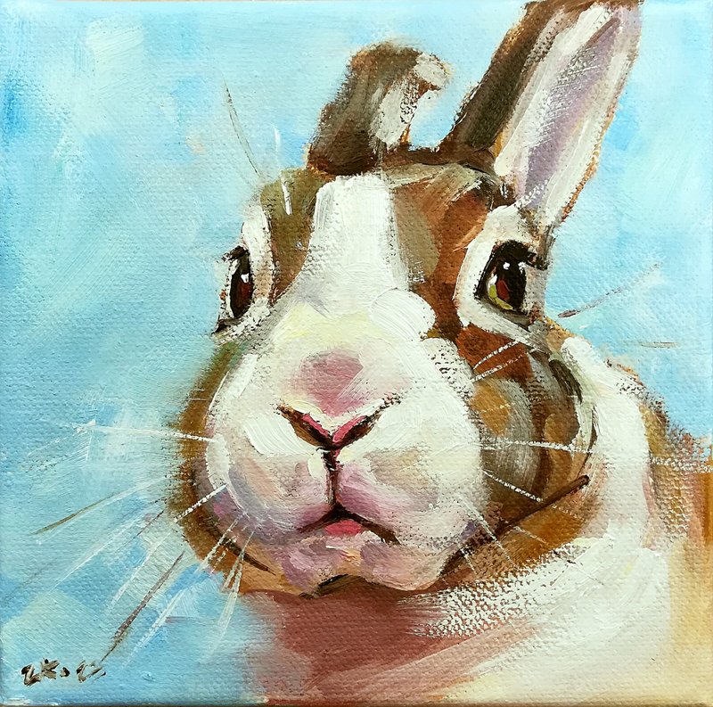 Bunny Oil Painting Original Wildlife Animals Hare Rabbit Art MADE TO ORDER - 海报/装饰画/版画 - 其他材质 多色