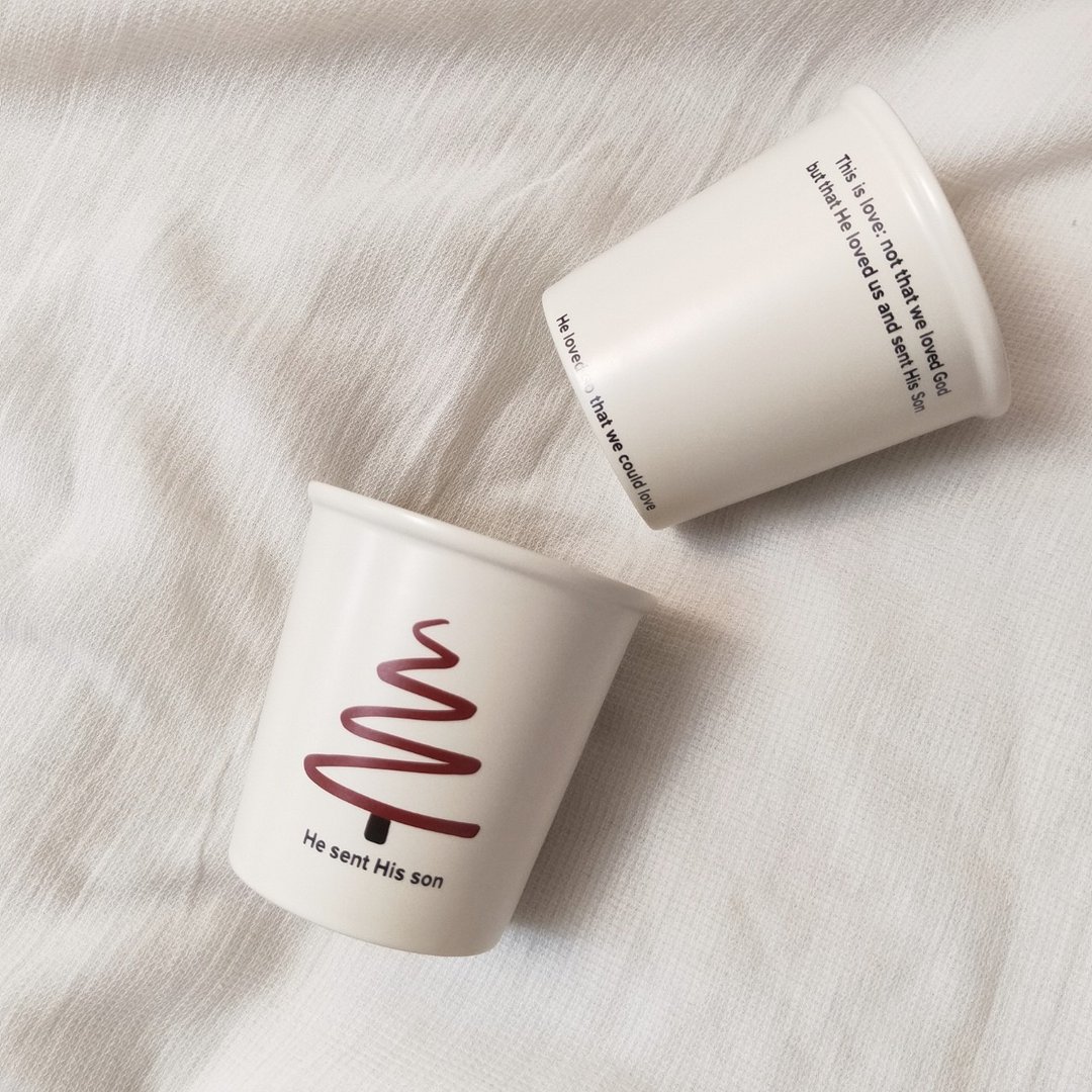 【仿纸杯陶瓷杯】福音 圣诞节 非一次性 哑光 咖啡杯 300ml - 咖啡杯/马克杯 - 陶 白色