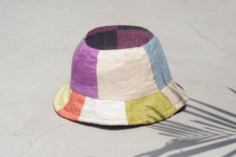 情人节礼物 限量一件 大地森林风拼接手织棉麻帽 / 渔夫帽 / 遮阳帽 / 拼布帽 / 手工帽 - 缤纷糖果色 拼接手工帽 - 帽子 - 棉．麻 多色
