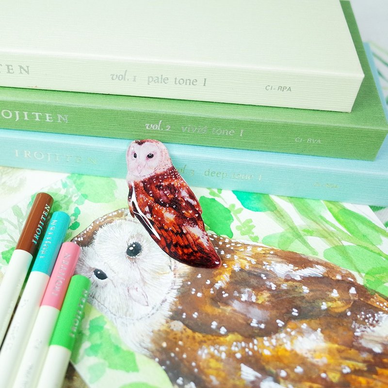 台湾特有亚种 东方草鸮 绘画别针 胸针 - 胸针 - 防水材质 咖啡色