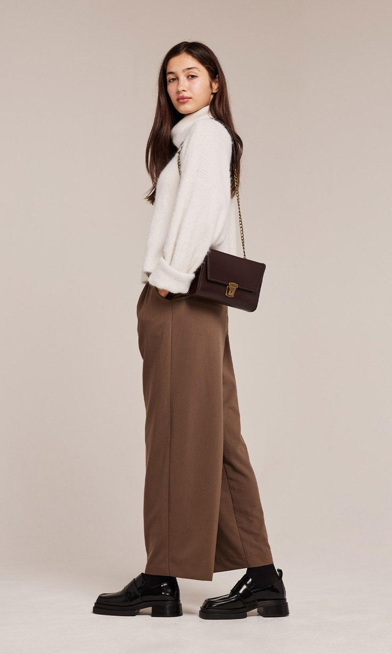 ISHIE 单肩腋下包  可拆卸链条 手拿包 棕色 - 侧背包/斜挎包 - 真皮 咖啡色