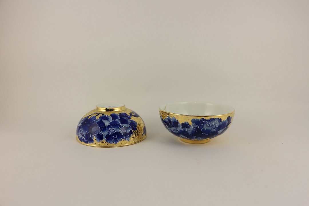 纯手绘茶杯-全鎏金牡丹对杯(中圆杯)-青花 - 茶具/茶杯 - 瓷 蓝色