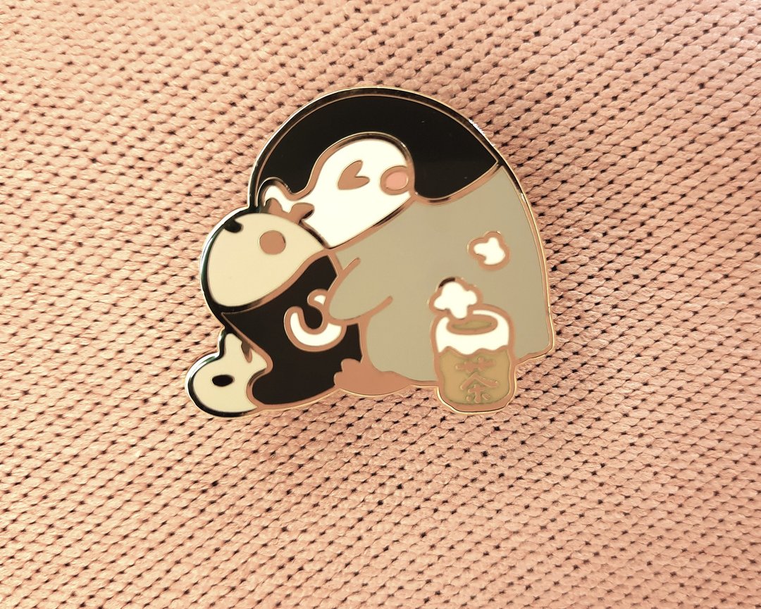 和小鱼喝茶 PINGUIN & FISH 襟针 - 胸针 - 其他金属 