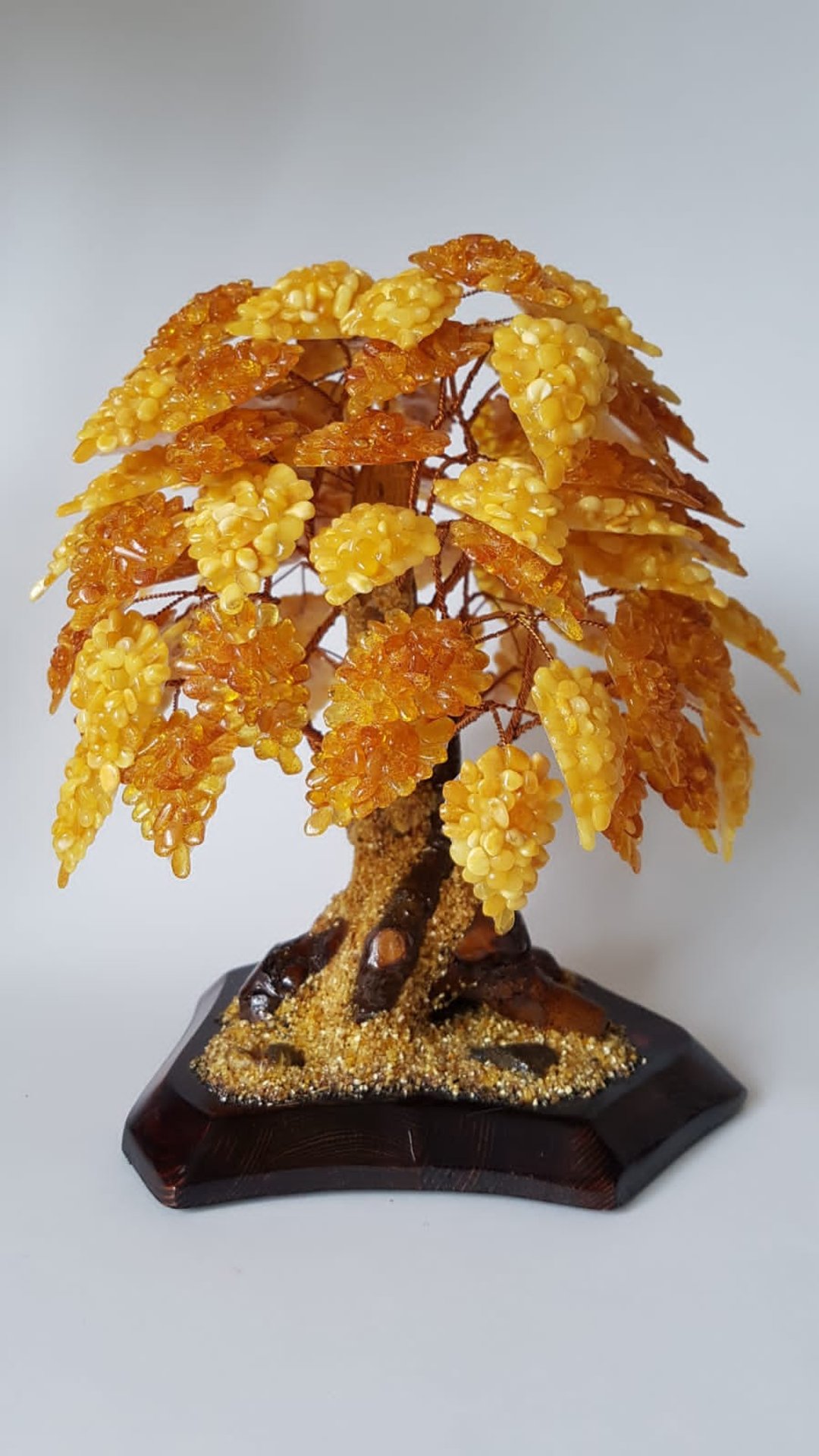 Large Amber Tree, Money Tree, Amber Leaves, Statuette for Home Decor - 摆饰 - 半宝石 金色