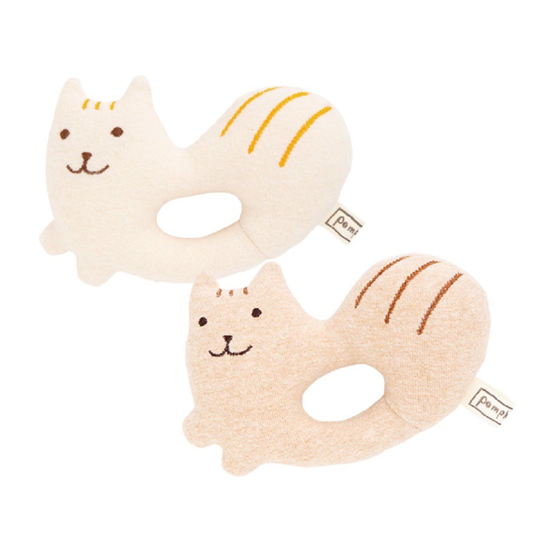 Y-1299 Chipmunks rattle 100% organic cotton rattle Chipmunk Made in Japan - 婴儿饰品 - 棉 咖啡色