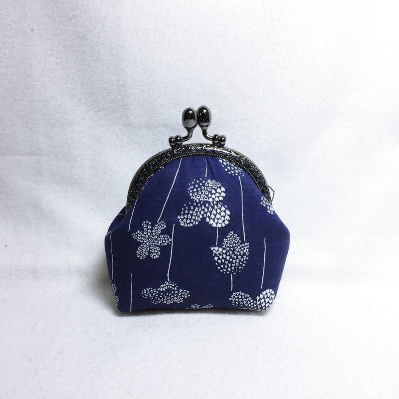 零钱口金包+点点成花+ - 零钱包 - 棉．麻 蓝色