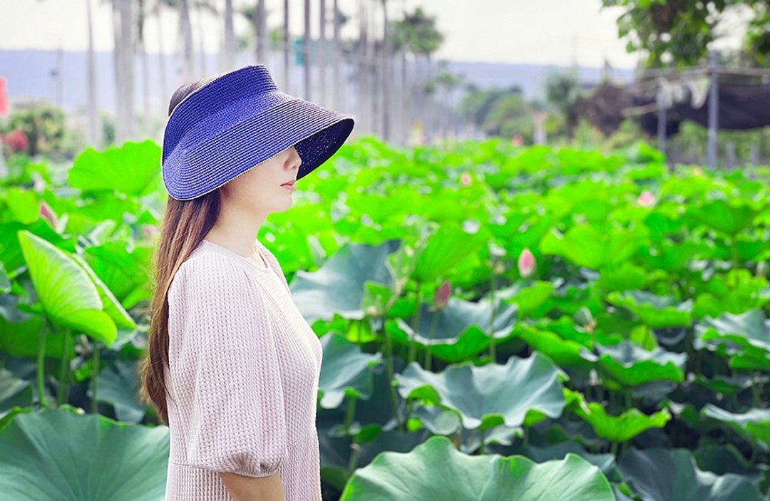 Unn加百列空顶帽-编织帽 空顶帽 帽子 登山帽 草帽 防晒 straw ha - 帽子 - 植物．花 蓝色