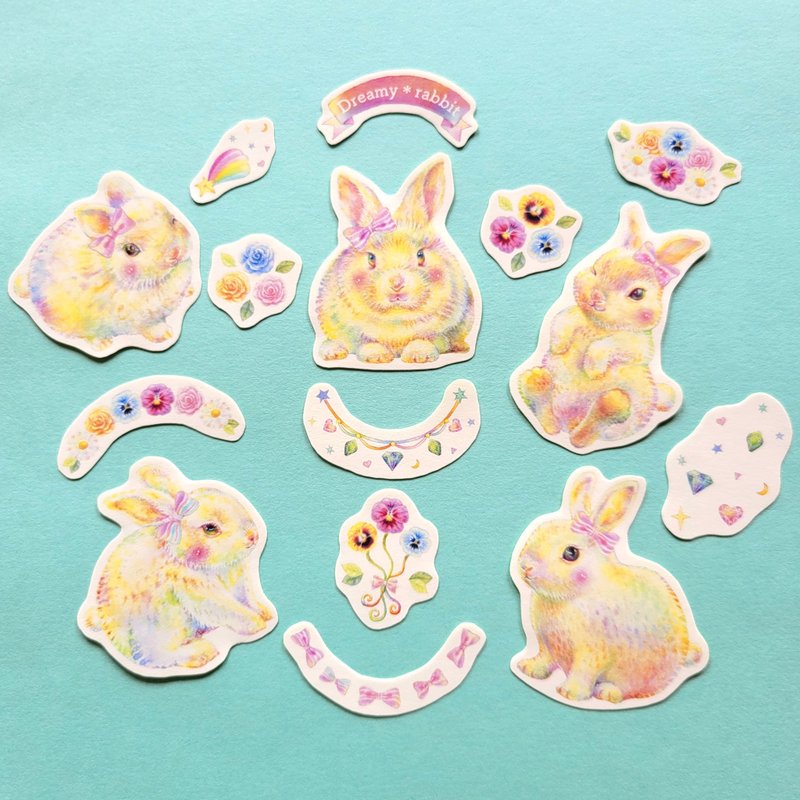 梦幻兔子 分装贴纸 - 贴纸 - 纸 蓝色