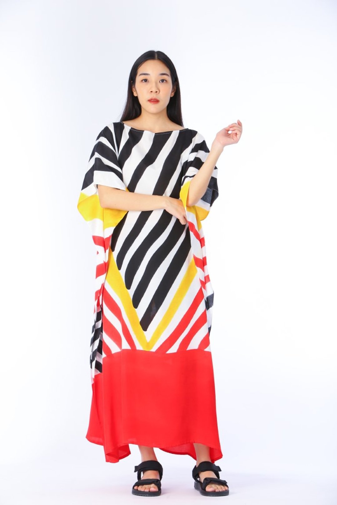 Hand Painted Cotton Silk Kaftan for Summer Resort Vacation F - 洋装/连衣裙 - 棉 白色