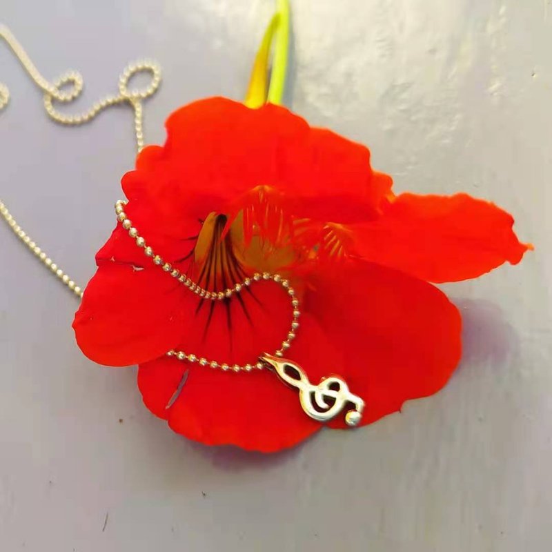 圣诞礼物 : 学音乐女友的礼物 - .925纯银项链 - 高音谱号项链 - 戒指 - 纯银 银色