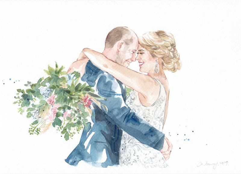 手绘定制婚礼肖像画 A4 水彩画 - 订制画像 - 纸 白色
