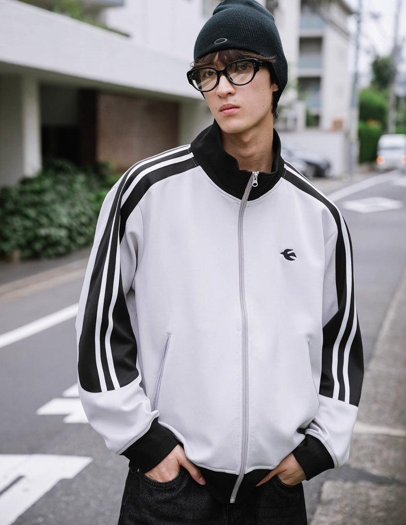 飞鸟 复古运动风 刺绣拼色开衫式外套 - 男装外套 - 其他材质 灰色