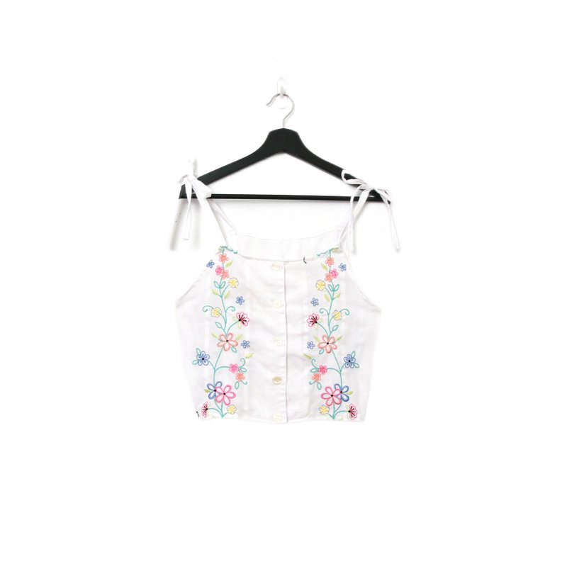 Back to Green-再制绑带刺绣 百花盛开 花朵sv-29/ vintage vest - 女装背心 - 棉．麻 