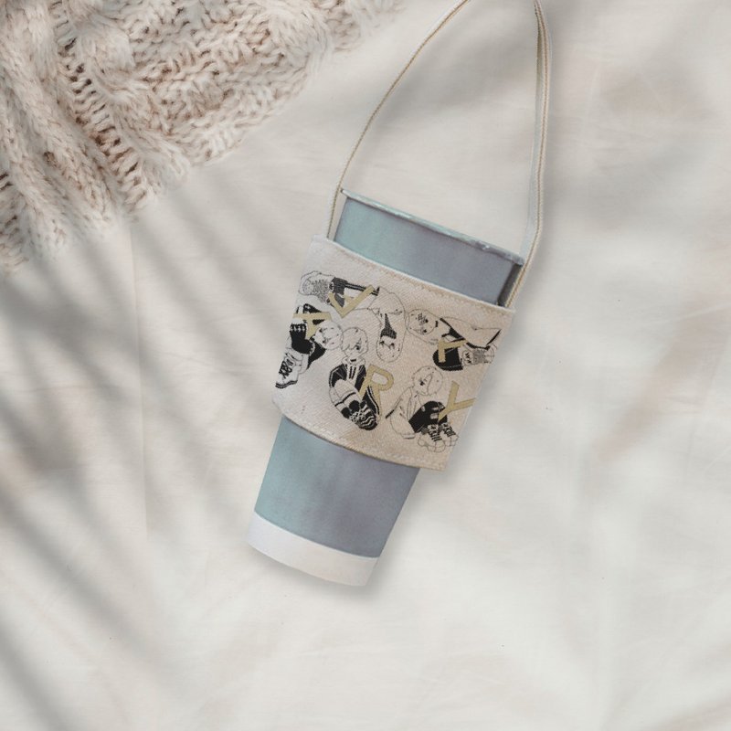 PARTY手绘水彩饮料提袋1入 - 随行杯提袋/水壶袋 - 棉．麻 金色