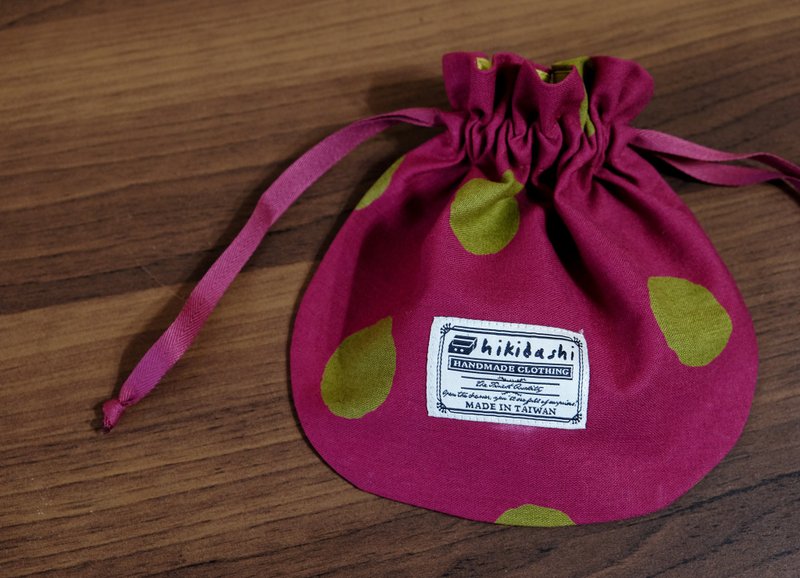 小圆束口袋/ 桃红绿点点 - 束口袋双肩包 - 棉．麻 多色