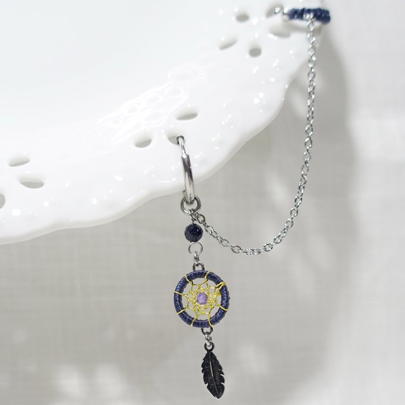 星坠捕梦网│连链耳骨夹│手工编织│动漫风 个性饰品 - 耳环/耳夹 - 其他材质 蓝色