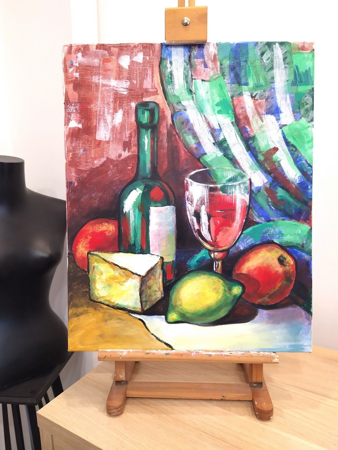 酒瓶、酒杯、起司和水果压克力画布画 - 墙贴/壁贴 - 其他材质 多色
