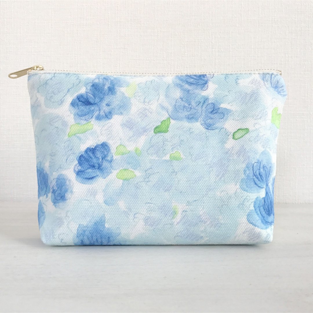 Joy Flower gusseted pouch Blue × light blue - 化妆包/杂物包 - 棉 蓝色