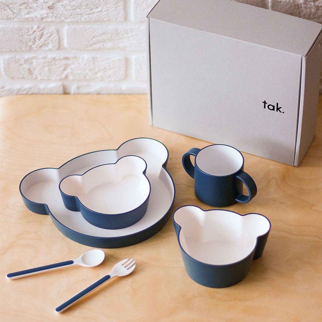 【Tak】Kids Dish 小熊全套餐具组 (共四色) 弥月礼 周岁礼 满月礼 - 儿童餐具/餐盘 - 树脂 多色