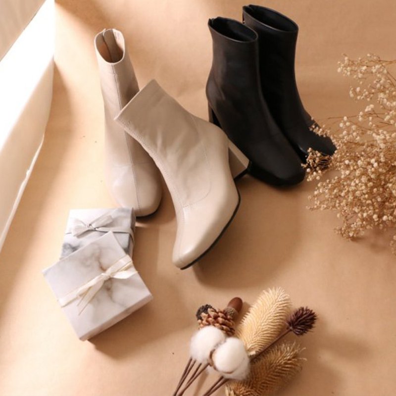 方头靴允熙的日常超软小牛皮方头跟靴 - 女款短靴 - 真皮 