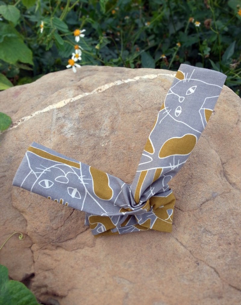 咪咪喵喵土灰色 手工发带 铝线款 - 发饰 - 棉．麻 灰色