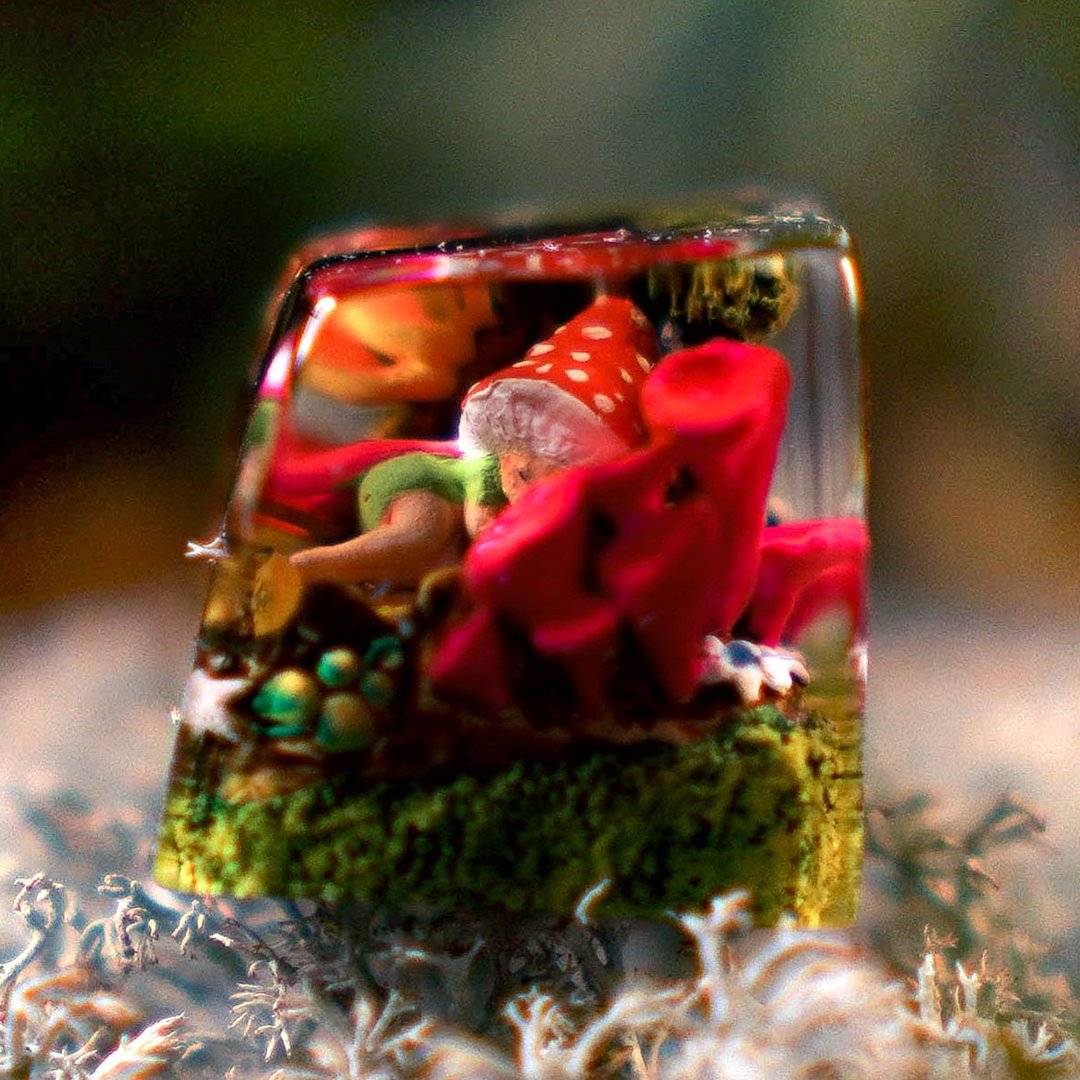 Artisan keycap, Fairy s Dream, SA profile R1, Cute mushroom Key Cap, Cherry MX - 电脑配件 - 树脂 咖啡色