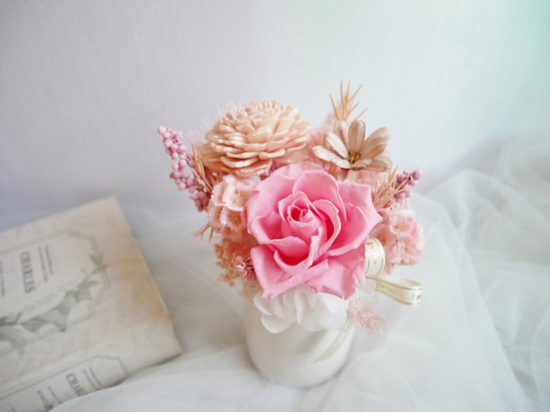 圆盆中小型不凋花盆花【春樱漫飞】开幕/办公摆饰/生日/毕业礼物 - 干燥花/捧花 - 植物．花 粉红色