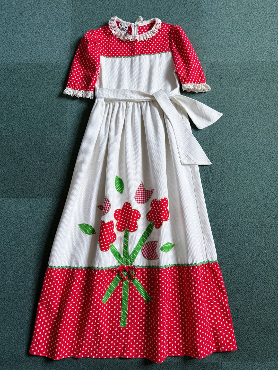 童趣花束手工贴布 华夫格肌理棉布拼接波点  1960s - 洋装/连衣裙 - 棉．麻 